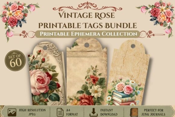 Download Vintage Rose Printable Tags Bundle - Premium Resources